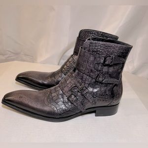 Jo Ghost Men's Leather Gray crocodile print dress casual ankle boots Size 11